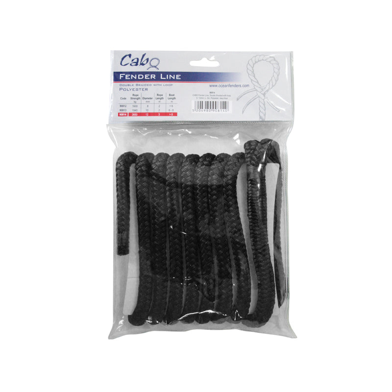 CABO Fender Line - Double Braided Polyester - 8mm (5/16") x 2m (6.6 ft) - Black - with Loop