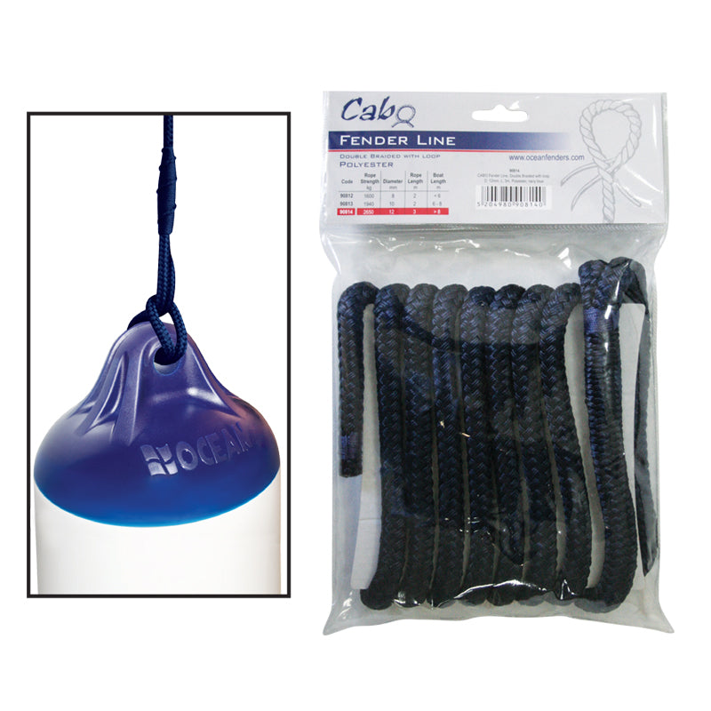 CABO Fender Line - Double Braided Polyester - 8mm (5/16") x 2m (6.6 ft) - Navy Blue - with Loop