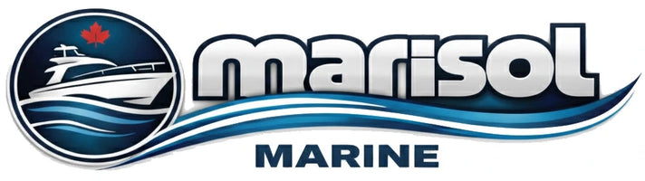 Marisol Marine logo with a boat and wave design on a white background