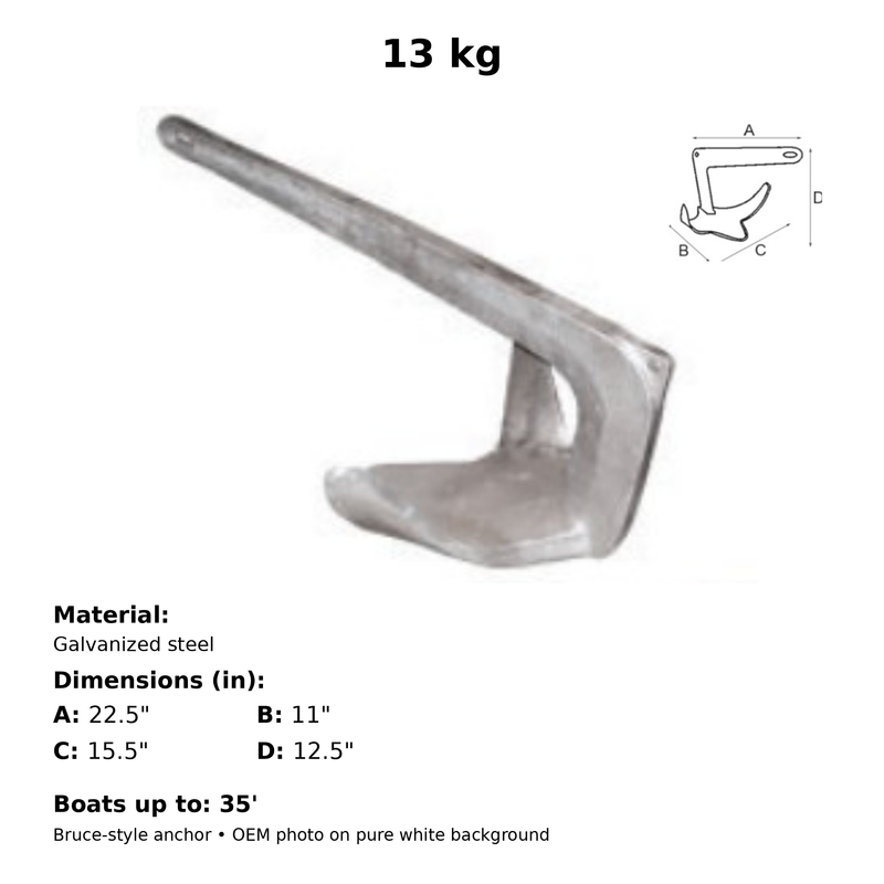 Transat Bruce Style Anchor Galvanized 13kg 35' (TMS Q91113G)