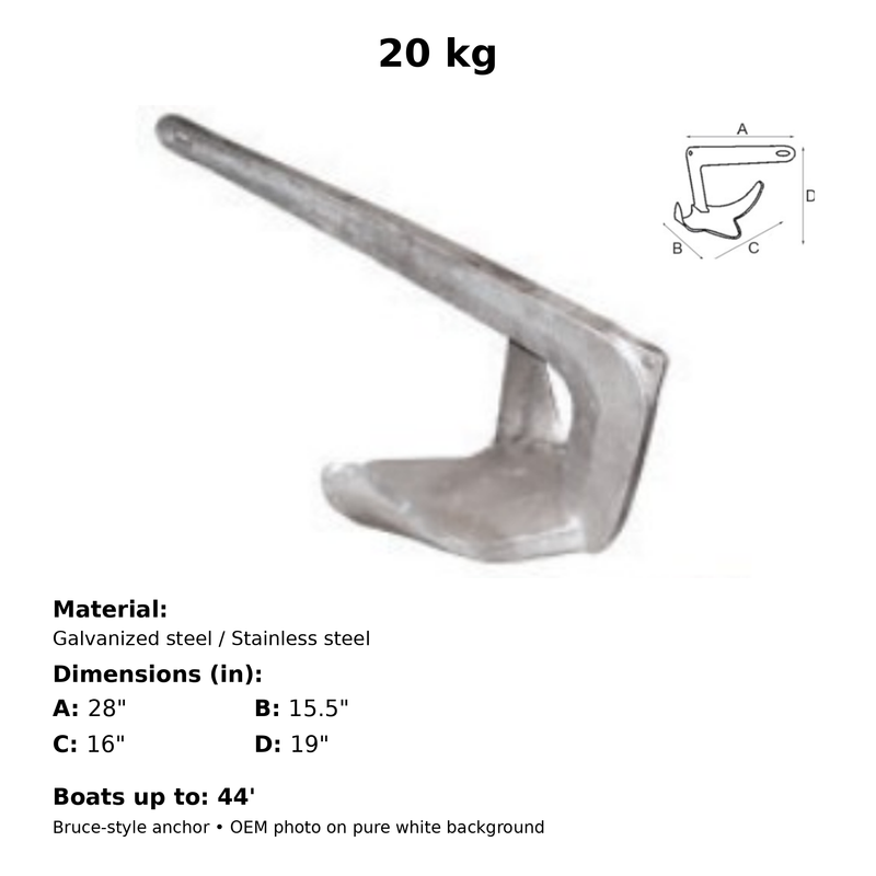 Transat Bruce Style Anchor Galvanized 20kg 44' (TMS Q91126G)