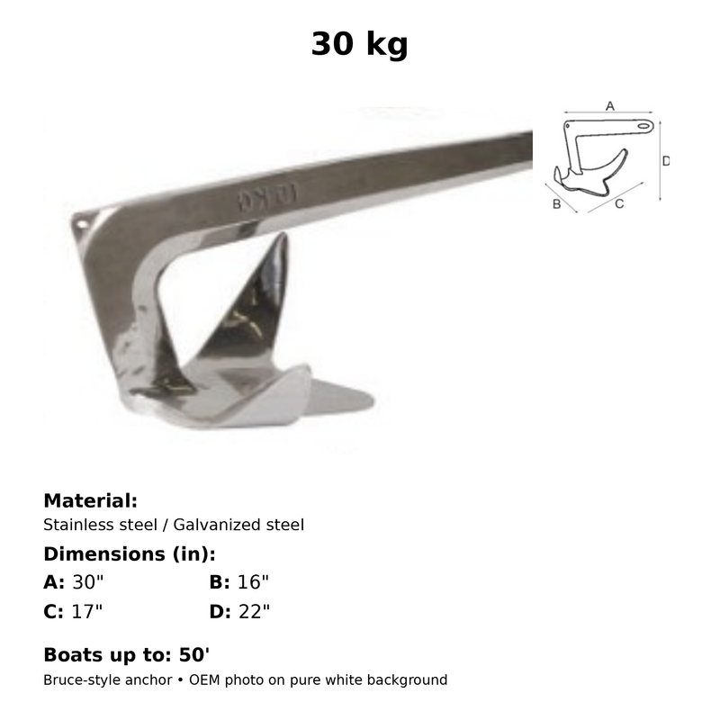 Transat Bruce Style Anchor Stainless Steel 30kg 50' (TMS Q91030S)
