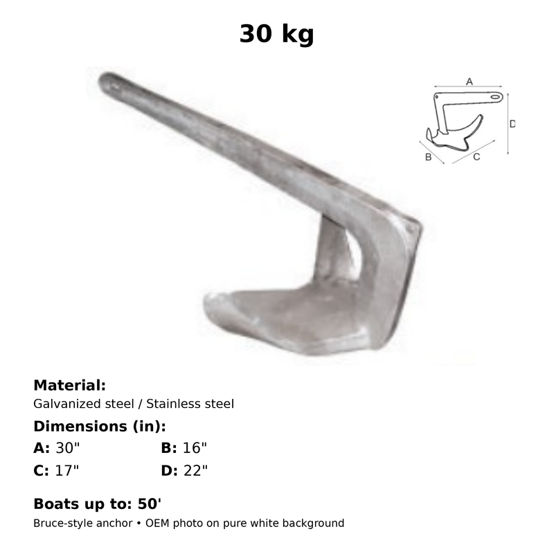 Transat Bruce Style Anchor Galvanized 30kg 50' (TMS Q91130G)