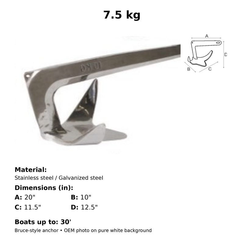 Transat Bruce Style Anchor Stainless Steel 7.5kg 30' (TMS Q91007S)